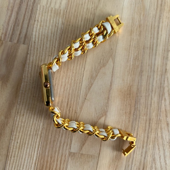 Sonnet Ladies Watch Gold Tone and White Leather Weave Bracelet White Dial - Picture 6 of 9